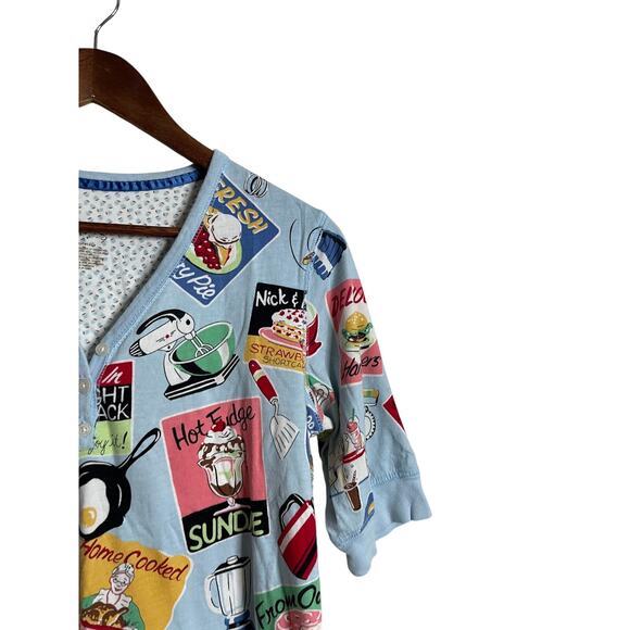 Nick & Nora Diner Print Sleep Shirt Nightgown Breakfast Food Retro Womans Small - Picture 5 of 11